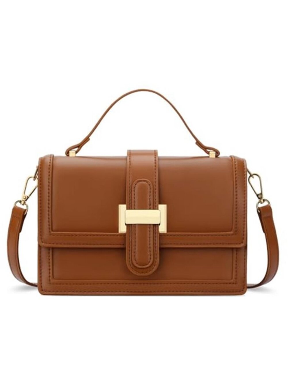 Brown Crossbody Bag for Women Top Handle Leather Handbag Gold Shoulder Purse